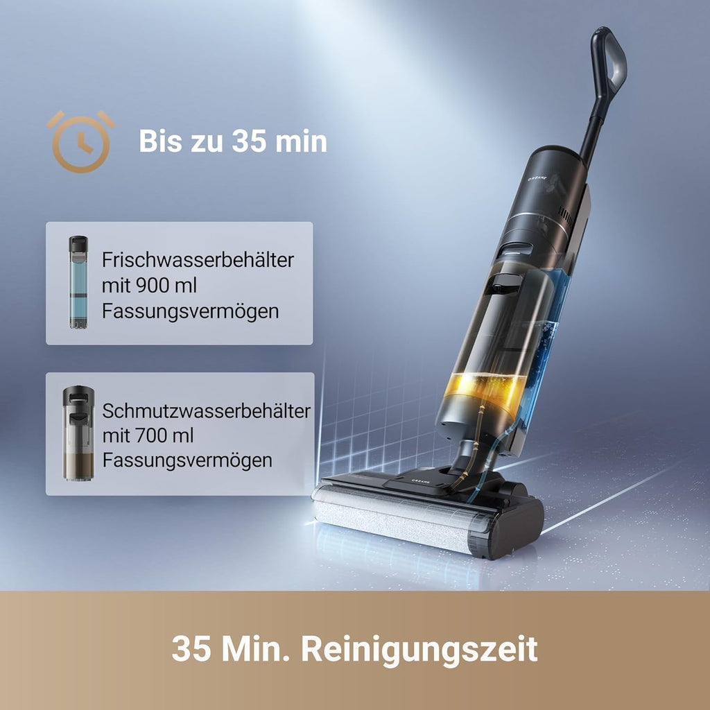 dreame H12S Nass- und Trockensauger, Intelligente Fußbodenreinigung, Kabelloser Staubsauger und Wischer für Hartböden, Kantenreinigung mit Schmutzerkennung